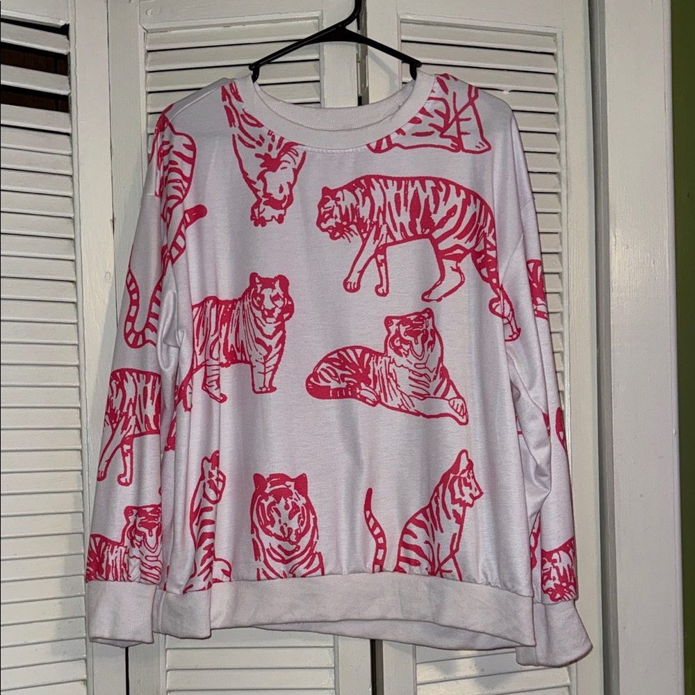 Trendy Boutique Pink and White Tiger Print Top